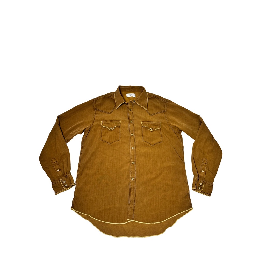 Ryan Michael Pearl Snap Shirt Mens L Brown Silk Cotton Western Rodeo Cowboy